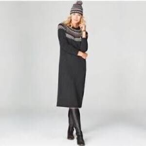 J.Jill Fair Isle Gray Nordic Jacquard Knit Long Sleeve Midi Sweater Dress